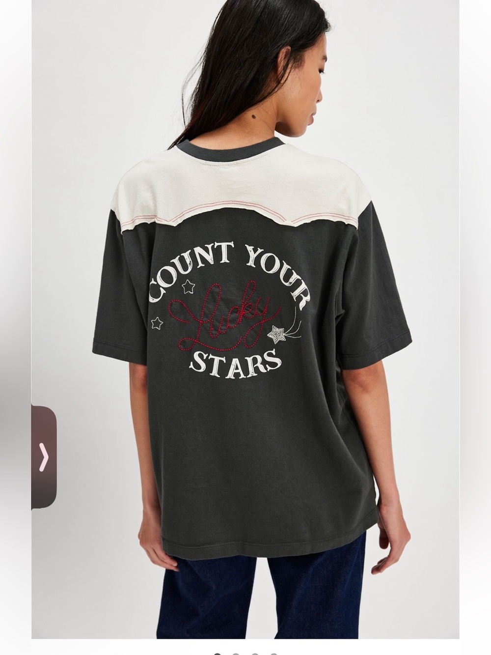 Free People Count Your Lucky Stars Colorblock Graphic Tee Size XS NWT